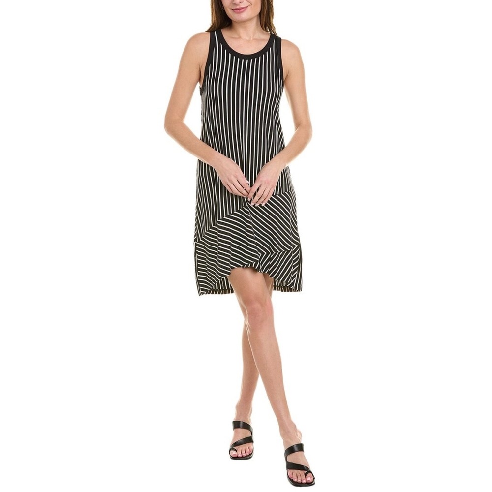 Cabi Black White Striped Asymmetrical Handkerchief Hem Tank Dress 5946 Womens XS